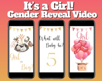 Gender Reveal Video It's a Girl! Card Digital Pregnancy Announcement Video For Social Media, Baby Announcement Instant download