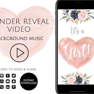 Vídeo de revelación de género ¡Es una niña! Tarjeta de anuncio de embarazo digital Vídeo para redes sociales, anuncio de bebé Descarga instantánea