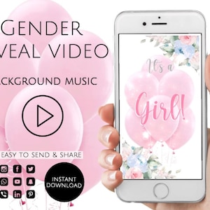 Gender Reveal Video Es ist ein Mädchen! Karte Digitale Schwangerschaft Ankündigung Video für Social Media, Baby Ankündigung Sofort download