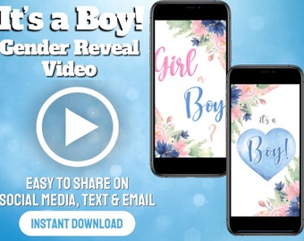 C’est un garçon! Gender Reveal Video Card Digital Pregnancy Announcement Video Pour les médias sociaux | Téléchargement instantané
