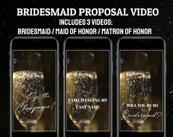 Video de propuesta de dama de honor, ¿Serás mi dama de honor / Dama de honor / Matrona de honor, Texto de video animado digital, Descarga instantánea