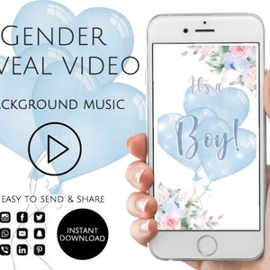 Vídeo de revelación de género ¡Es un niño! Tarjeta de vídeo Vídeo digital de anuncio de embarazo para redes sociales / Descarga instantánea