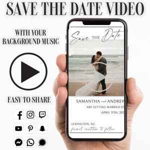 Save The Date Video, Digital Wedding Animated Evite, Custom photo card, Personalized Engagement electronic modern minimalist video