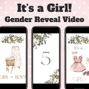 Vídeo de revelación de género ¡Es una niña! Tarjeta de anuncio de embarazo digital Vídeo para redes sociales, anuncio de bebé Descarga instantánea