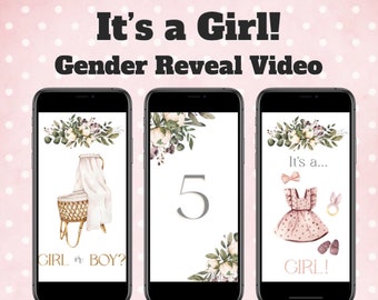 Vidéo de révélation de genre C’est une fille! Carte numérique d’annonce de grossesse Vidéo pour les médias sociaux, Annonce de bébé Téléchargement instantané