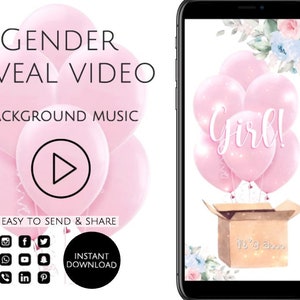 C'est une fille en vidéo ! Carte vidéo numérique de faire-part de grossesse pour les médias sociaux, faire-part de bébé à téléchargement immédiat