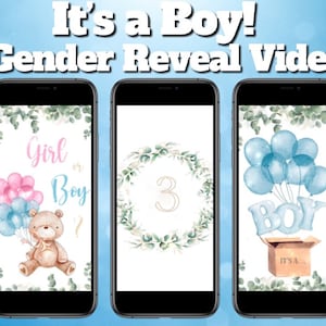 ¡Es un niño! Video de revelación de género, baby shower, anuncio de embarazo en formato digital en formato tarjeta para redes sociales Descarga instantánea