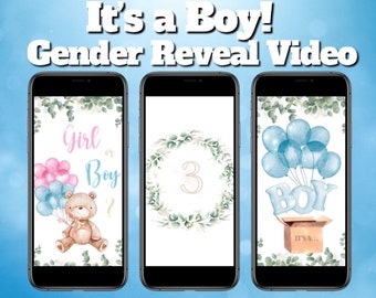 Gender Reveal Video It's a Boy! Video Card Digital Pregnancy Announcement Video For Social Media | Instant download