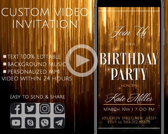 Birthday Party Invitation, Online Birthday Invite, Animated Custom Invitation, 21st Birthday, 40th Birthday, 70th Birthday, 60th Birthday