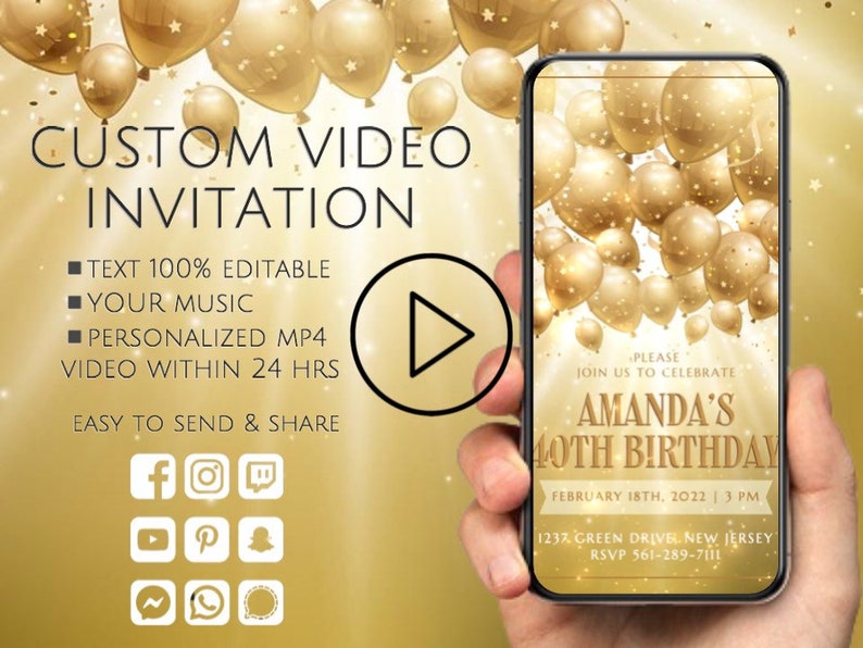 Birthday Video Invitation, Animated Birthday Party Invite, Online