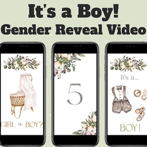 Gender Reveal Video It&#39;s a Boy! Video Card Digital Pregnancy Announcement Video For Social Media | Instant download