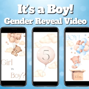 Video de revelación de género: ¡Es niño! Video de anuncio de embarazo digital para redes sociales / Descarga instantánea