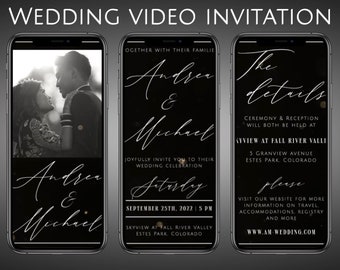 Hochzeitsvideoeinladung, animierte Hochzeitskarte, digitale elektronische Textnachricht, individuelle Hochzeitseinladung, personalisierte Video-Evite