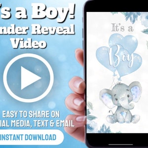 ¡Es un niño! Tarjeta de video para revelar el género. Video digital de anuncio de embarazo para redes sociales / Descarga instantánea.
