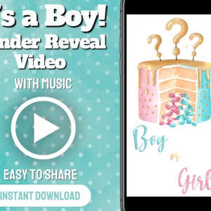 Gender Reveal Video It&#39;s a Boy! Video Card Digital Pregnancy Announcement Video For Social Media | Instant download