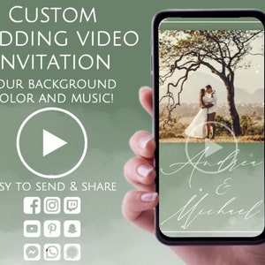 Invitación de video de boda en color verde salvia, tarjeta animada de boda, mensaje de texto electrónico digital, invitación de boda personalizada, video personalizado de Evite