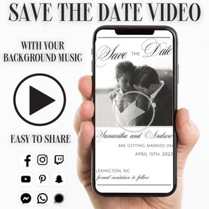 Vídeo para salvar a data, Evite animado de casamento digital, cartão de foto personalizado, vídeo minimalista moderno eletrônico de noivado personalizado