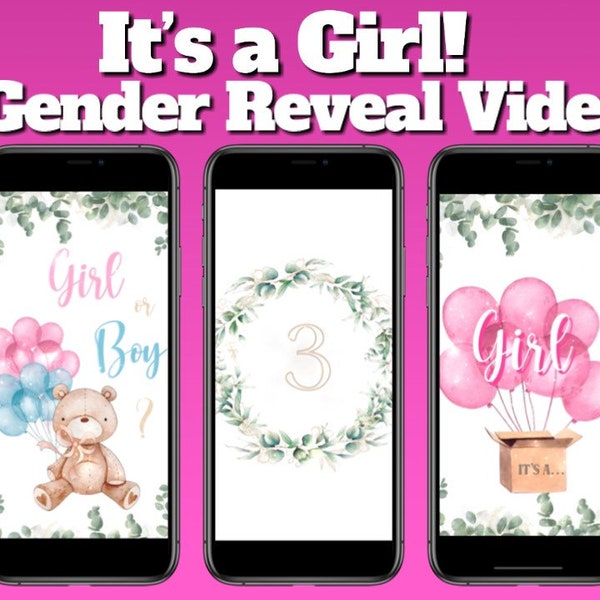 Gender Reveal Video It's a Girl! Card Digital Pregnancy Announcement Video For Social Media, Baby Announcement Instant download
