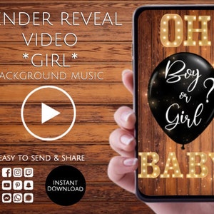 Vídeo de revelación de género ¡Es una niña! Tarjeta de vídeo Oh Baby Vídeo digital de anuncio de embarazo para redes sociales / Descarga instantánea