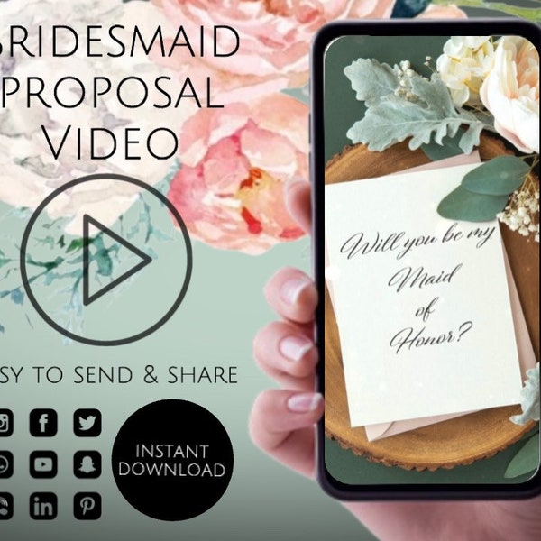 Bridesmaid Proposal Video, Will You Be My Bridesmaid/Maid of Honor, Digital Electronic Invitation, Animated Video Text, Instant download