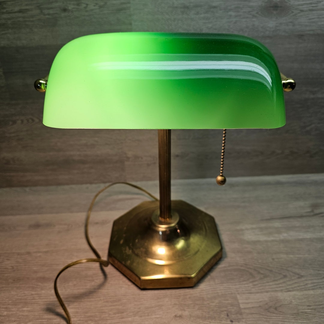 Brass Emerald Shade Bankers Library Desk Lamp Emerald Green Etsy