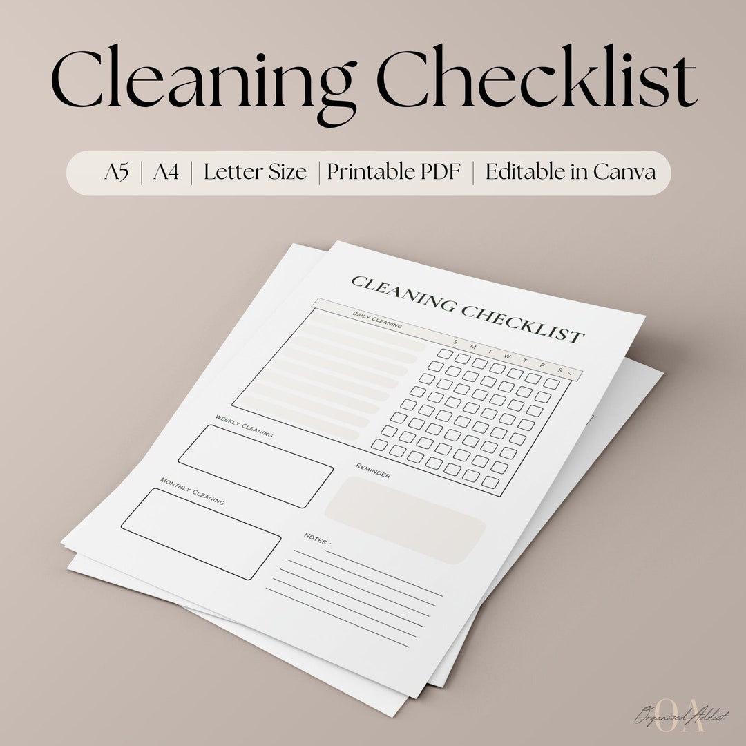 Editable Cleaning Checklist Printable Weekly, Monthly, Yearly Cleaning ...