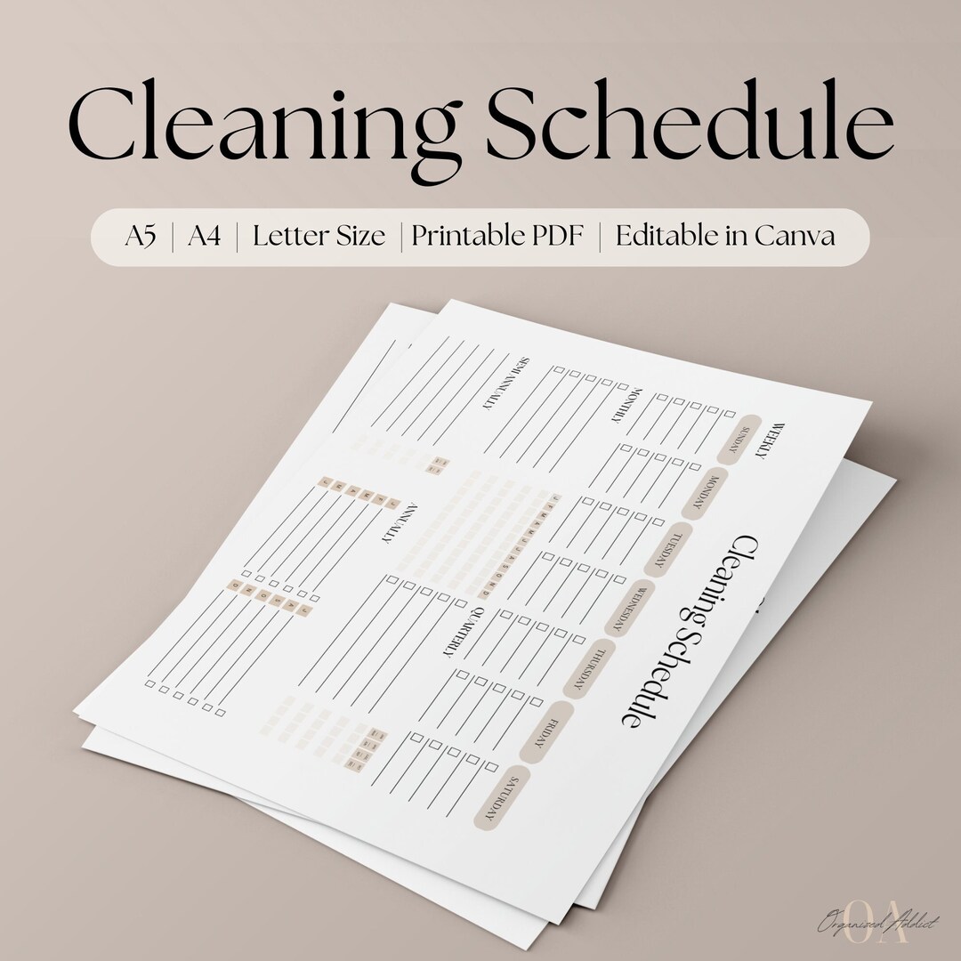 EDITABLE Cleaning Schedule Printable Weekly, Monthly, Yearly Cleaning Checklist Cleaning Planner