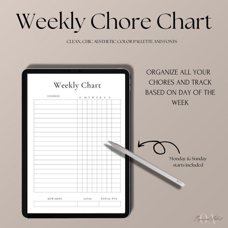 EDITABLE Weekly Chore Chart Printable Daily Weekly Chore Etsy