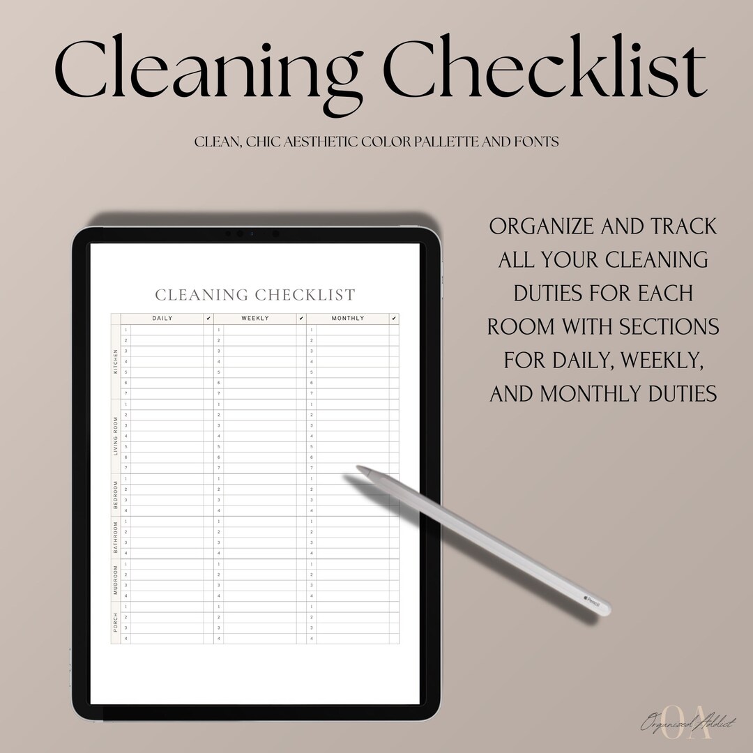 Editable Cleaning Checklist Printable Weekly, Monthly, Yearly Cleaning ...