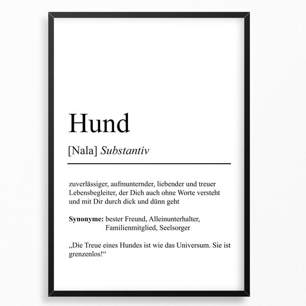 Hund Definition Poster Personalisierbar | Minimalistische Wanddekoration Wandbild Geschenk Hundeliebhaber