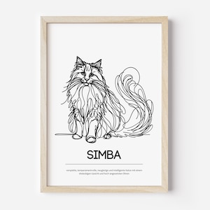 Norwegische Waldkatze Line Art Definition Poster Personalisierbar Wandbild Katze Poster Geschenk Katzenliebhaber Einzug Poster Katze