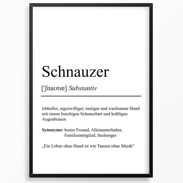 Schnauzer Definition Poster Hundebesitzer Geschenk Geburtstag Poster Hund Rasse Geschenk Einzug DIGITALER DOWNLOAD