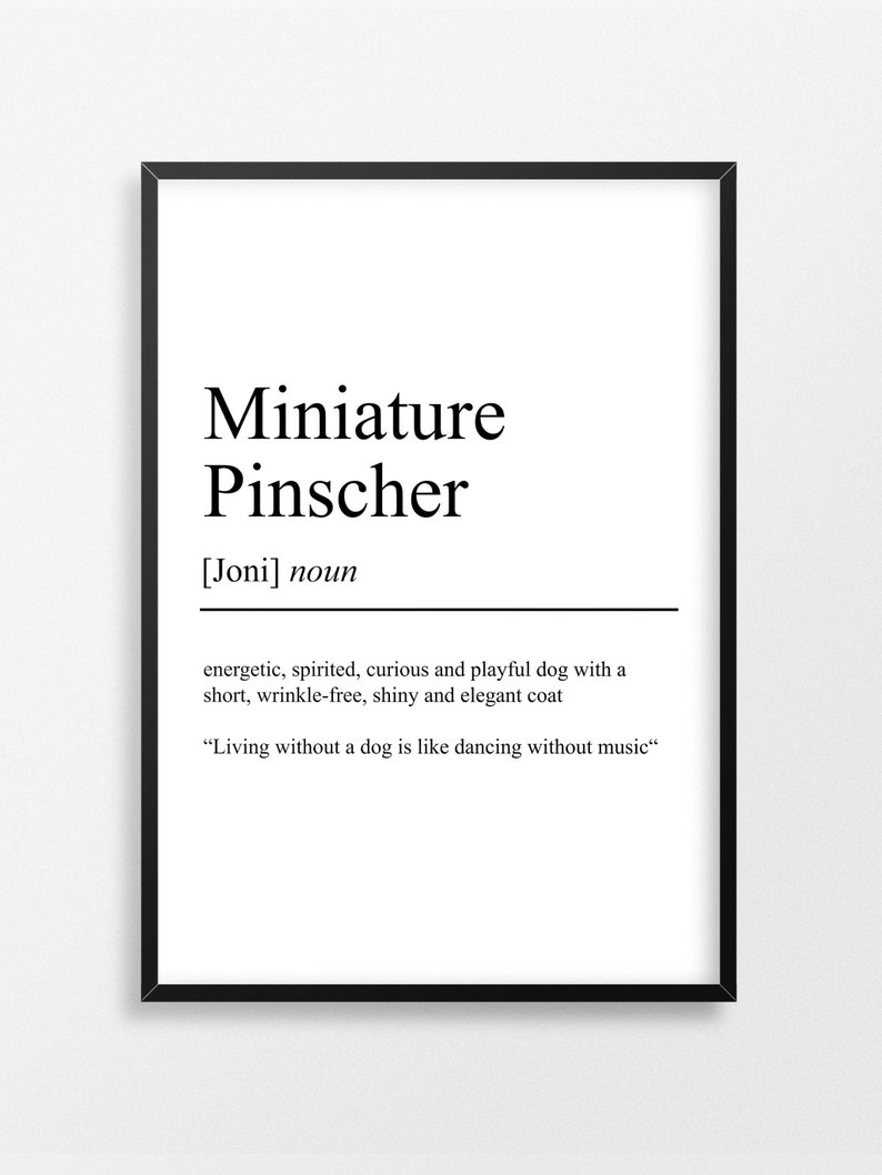 Miniature Pinscher Definition Poster Minimalist Design Etsy