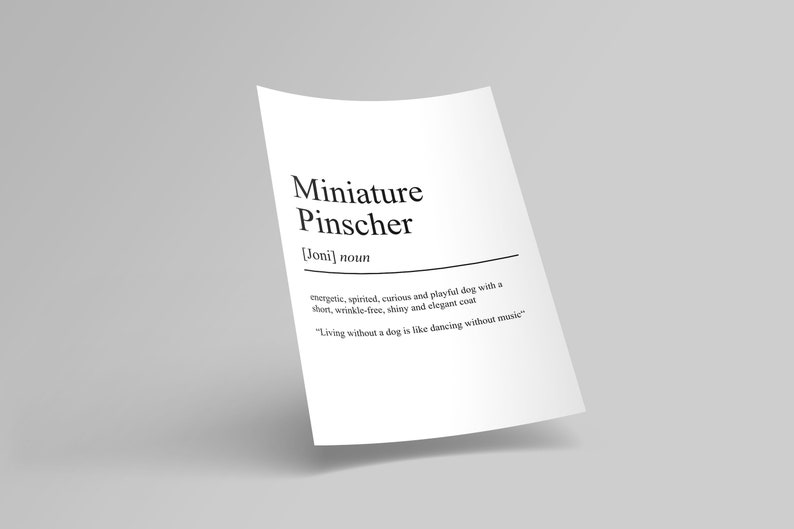 Miniature Pinscher Definition Poster Minimalist Design Etsy