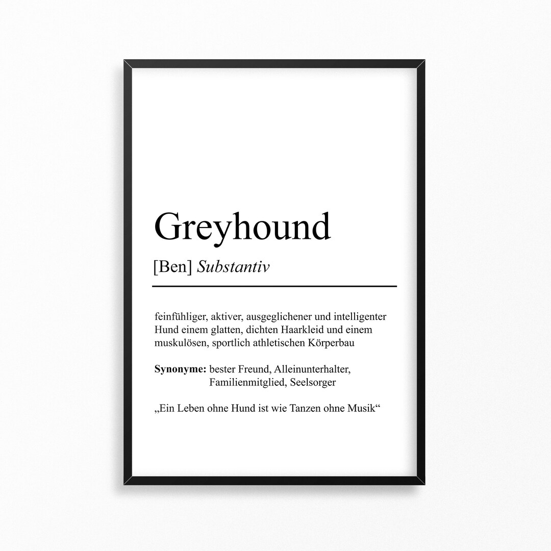 Greyhound Dog Breeds Definition Poster Customizable Etsy