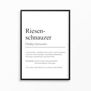 Riesenschnauzer Hunderassen Definition Poster Personalisierbar | Minimalistische Wanddekoration Wandbild Geschenk Hundeliebhaber