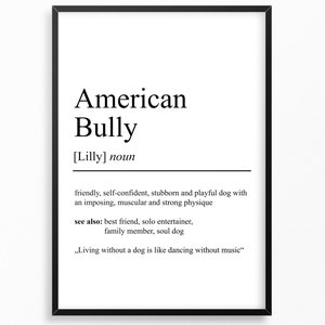 American Bully Definition Poster | Minimalist Design | Personalizable Gift Birthday | Dog Owner Dog Lover