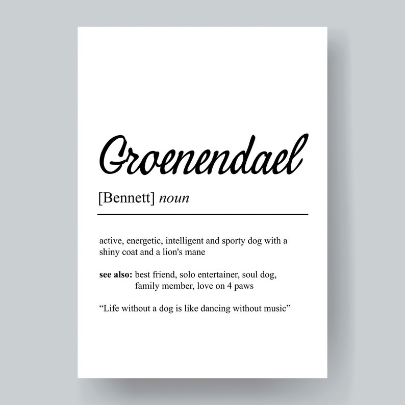 Groenendael Definition Poster Personalizable Dog Breed Poster Gift Dog