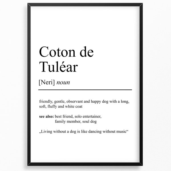 Coton de Tulear Definition Poster | Minimalist Design | Personalizable Gift Birthday | Dog Owner Dog Lover