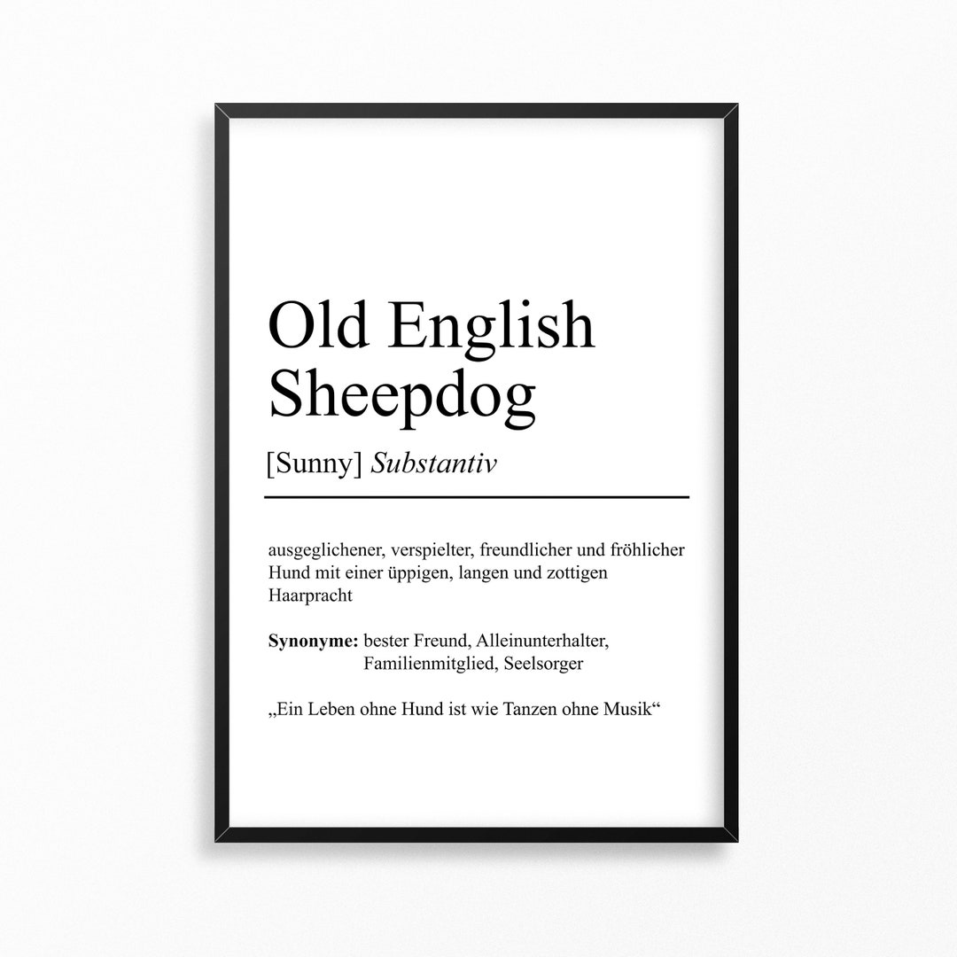 Old English Sheepdog Dog Breeds Definition Poster Etsy