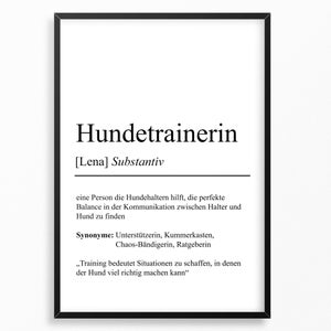 Hundetrainerin Definition Poster Personalisierbar Trainer Geschenk Einzug Hundetrainer Poster Hund Trainer Poster Definition Trainer Poster