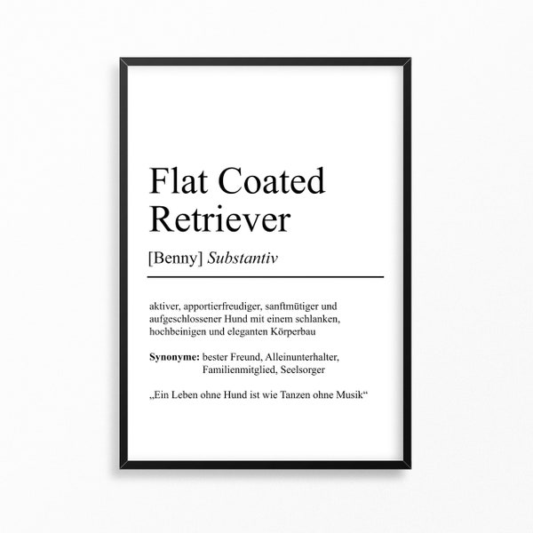 Flat Coated Retriever Hunderassen Definition Poster Personalisierbar | Minimalistische Wanddekoration Wandbild Geschenk Hundeliebhaber