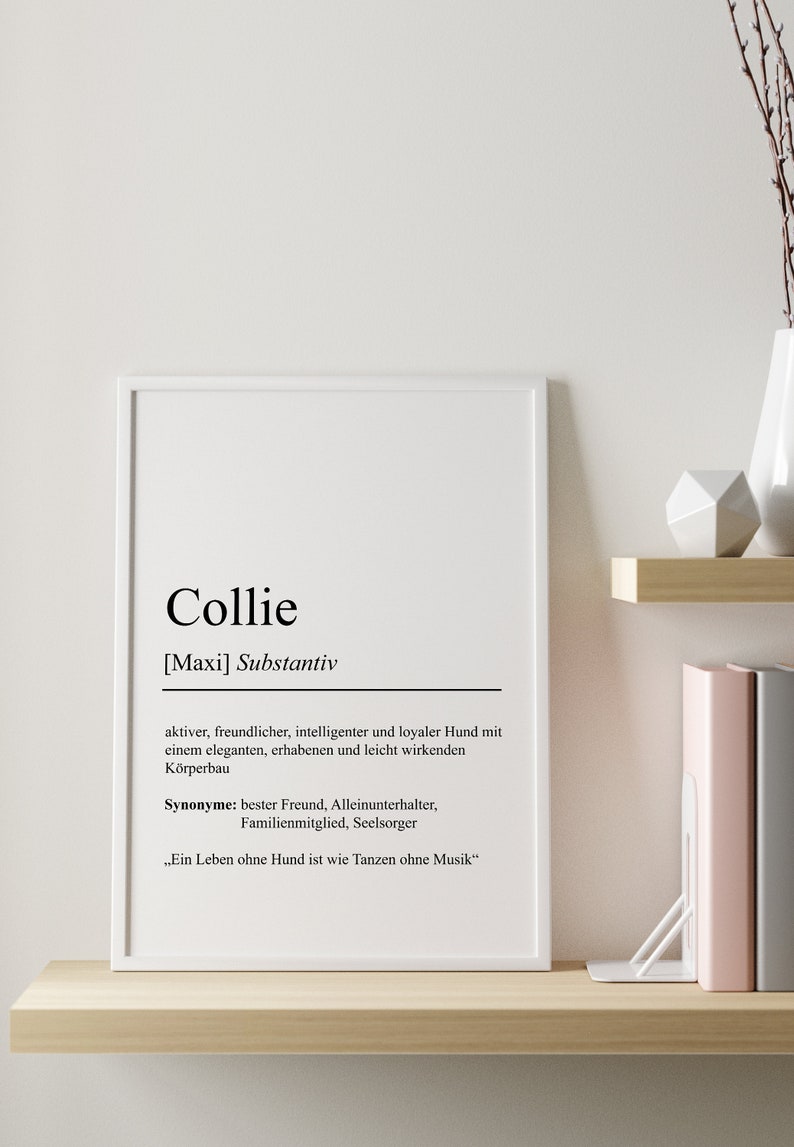 Collie Dog Breeds Definition Poster Personalizable Minimalist Wall