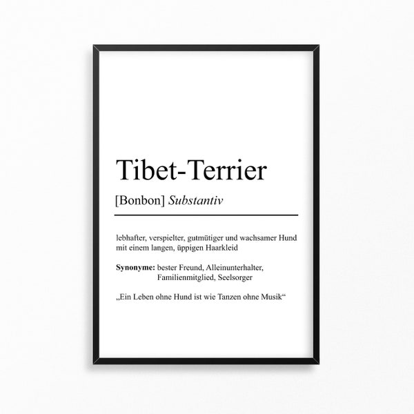 Tibet-Terrier Hunderassen Definition Poster Personalisierbar | Minimalistische Wanddekoration Wandbild Geschenk Hundeliebhaber