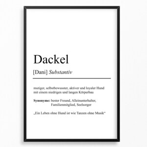Dackel Hunderassen Definition Poster Personalisierbar | Minimalistische Wanddekoration Wandbild Geschenk Hundeliebhaber