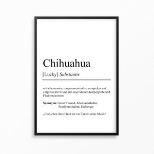 Chihuahua Hunderassen Definition Poster Personalisierbar | Minimalistische Wanddekoration Wandbild Geschenk Hundeliebhaber
