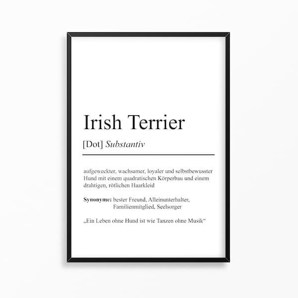 Irish Terrier Hunderassen Definition Poster Personalisierbar | Minimalistische Wanddekoration Wandbild Geschenk Hundeliebhaber