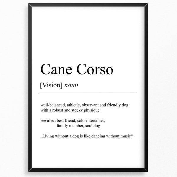 Cane Corso Definition Poster Dog Owner Gift Birthday Poster Dog Breed Gift Move In