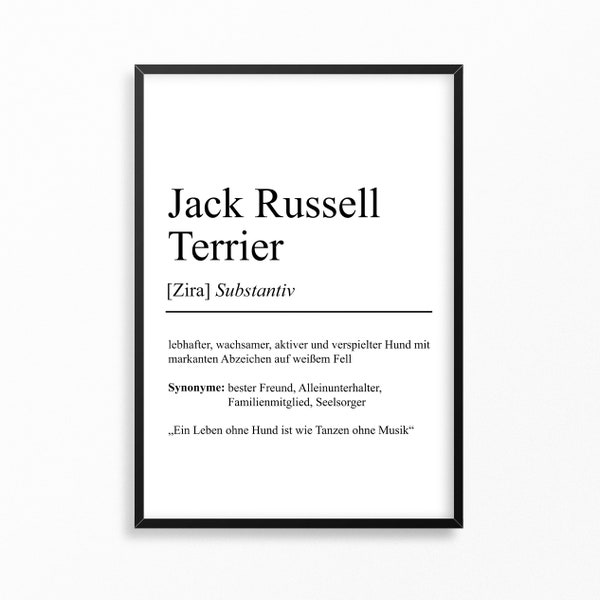 Jack Russell Terrier Hunderassen Definition Poster Personalisierbar | Minimalistische Wanddekoration Wandbild Geschenk Hundeliebhaber