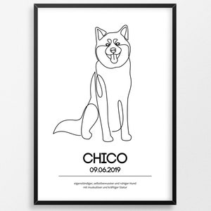 Akita Inu | Personalized Minimalist Line Art Definition Poster | Gift birthday | Dog owner lover